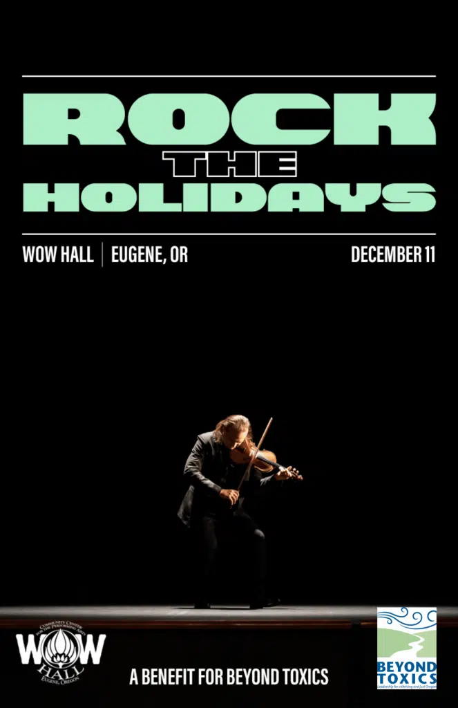 Event poster for Rock the Holidays with Aaron Meyer at the WOW Hall