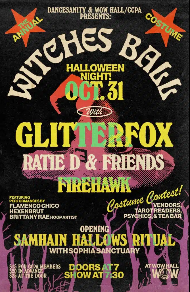 Event poster for the Witches Ball at the WOW Hall